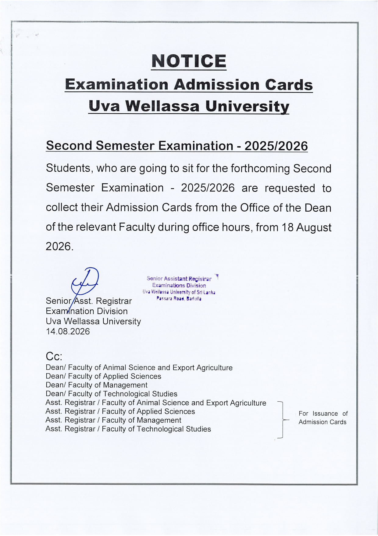 Examination Admission
