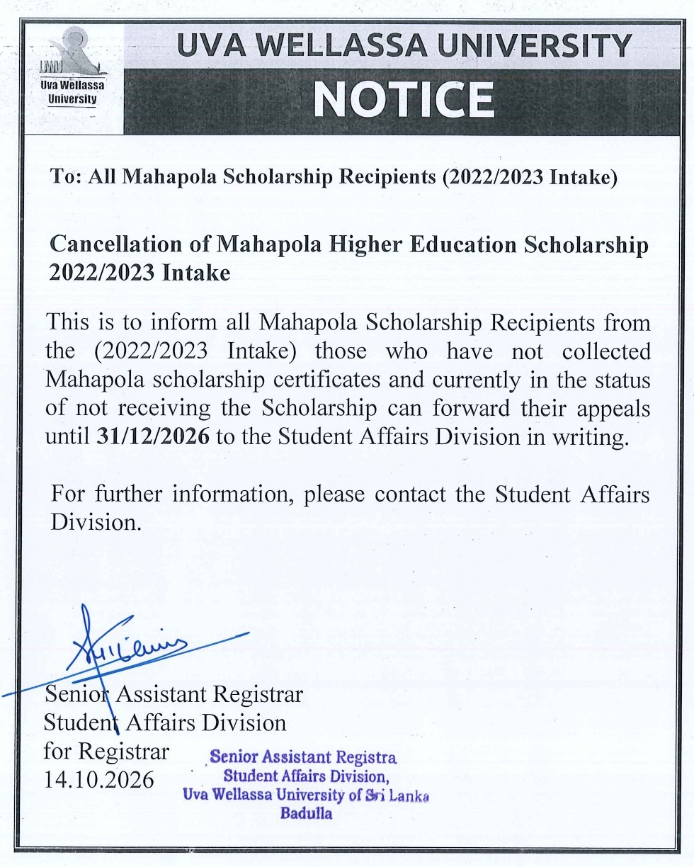 NOTICE Mahapola