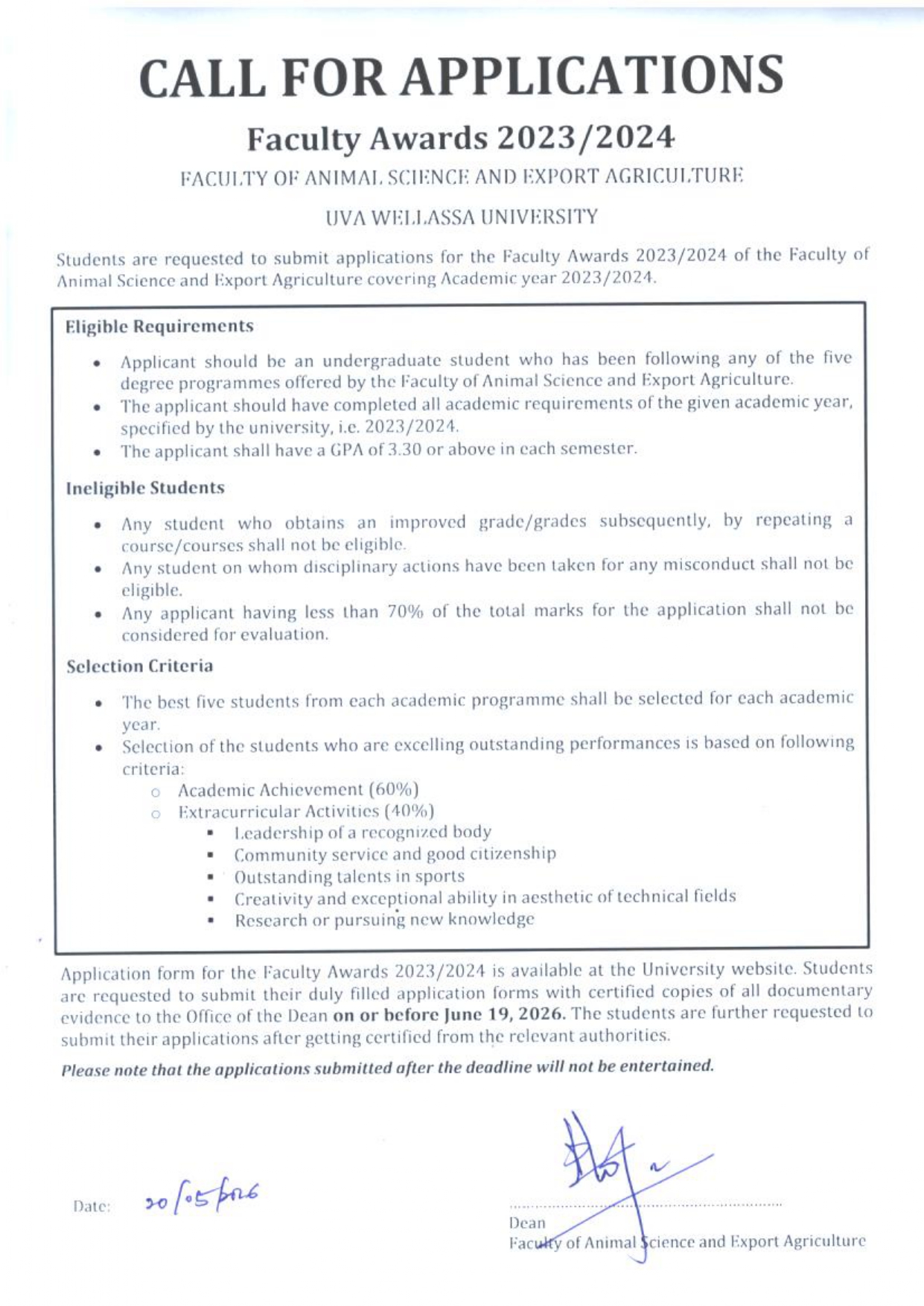 Notice - Facuty awards