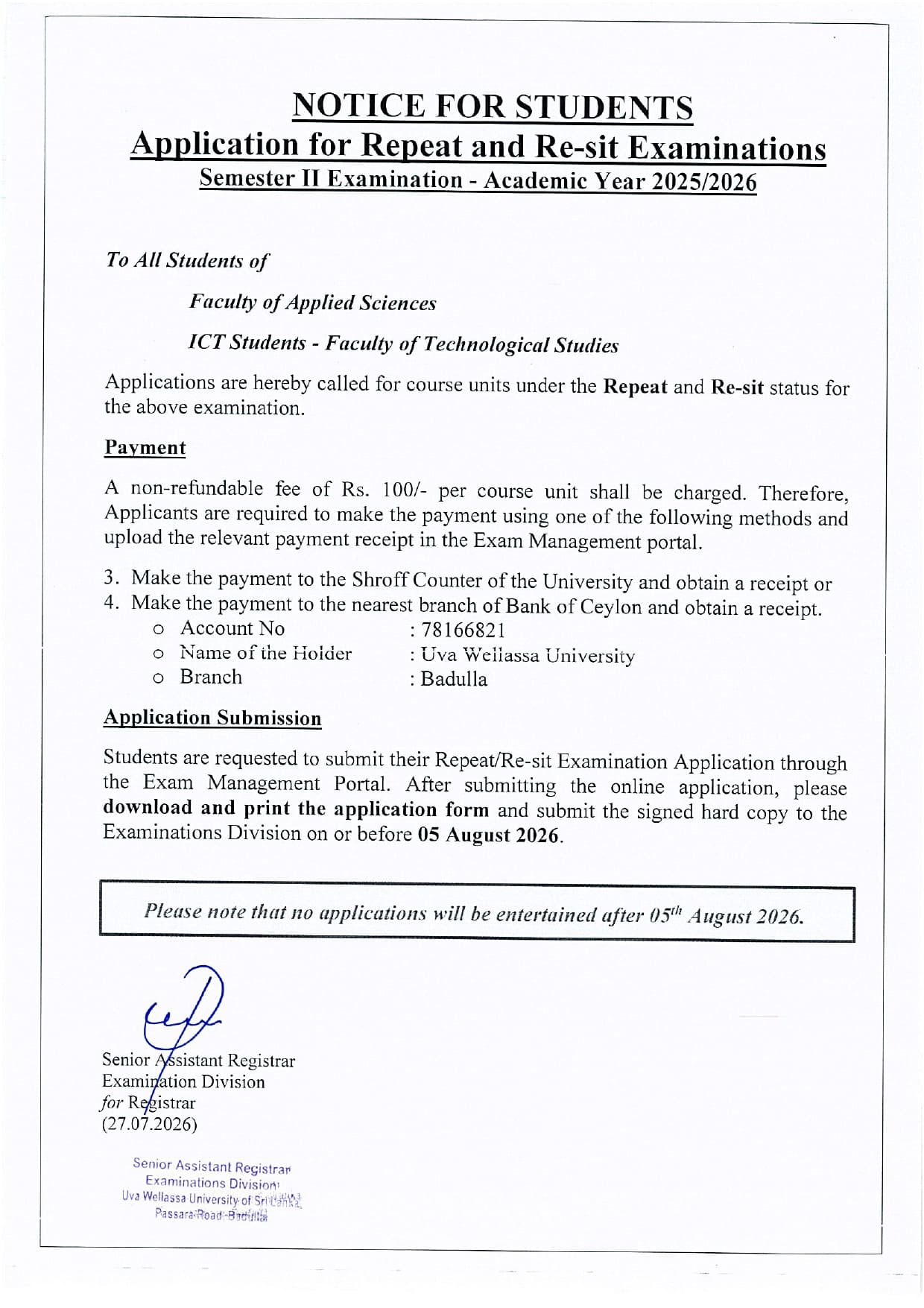 Repeat Notice Semester II i