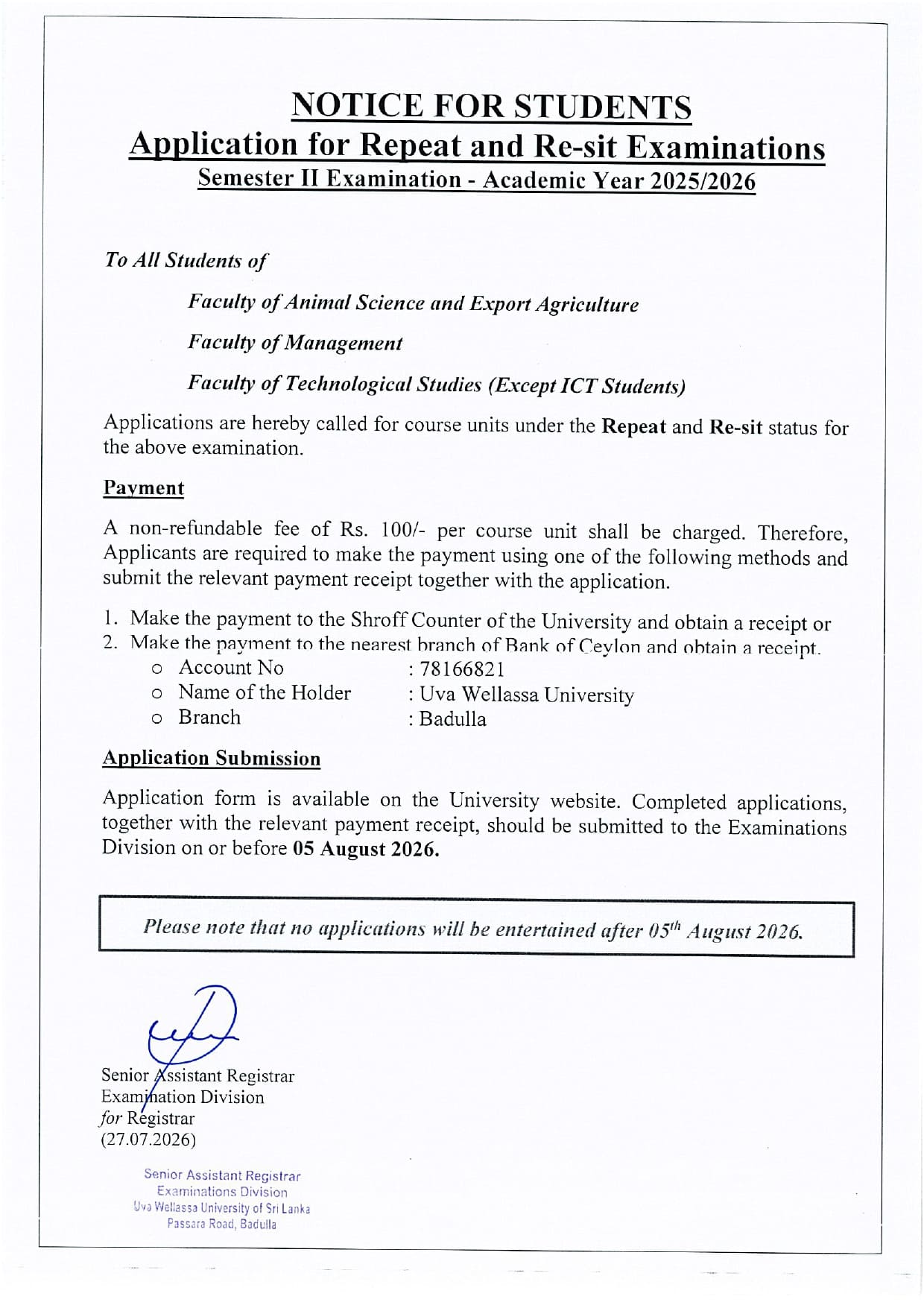 Repeat Notice Semester II