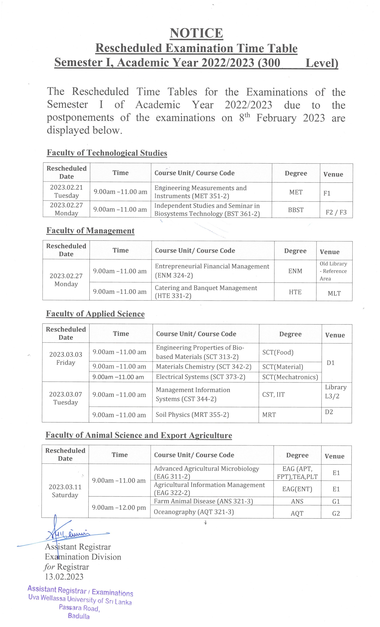 Reshedule Examination Time Table 300 Level_page-0001