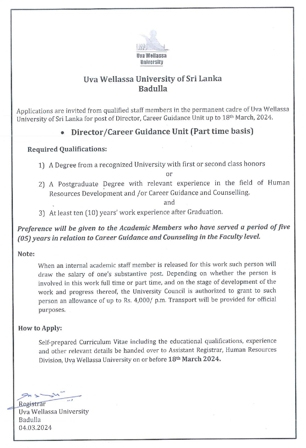 Post of Director - Career Guidance Unit_page-0001
