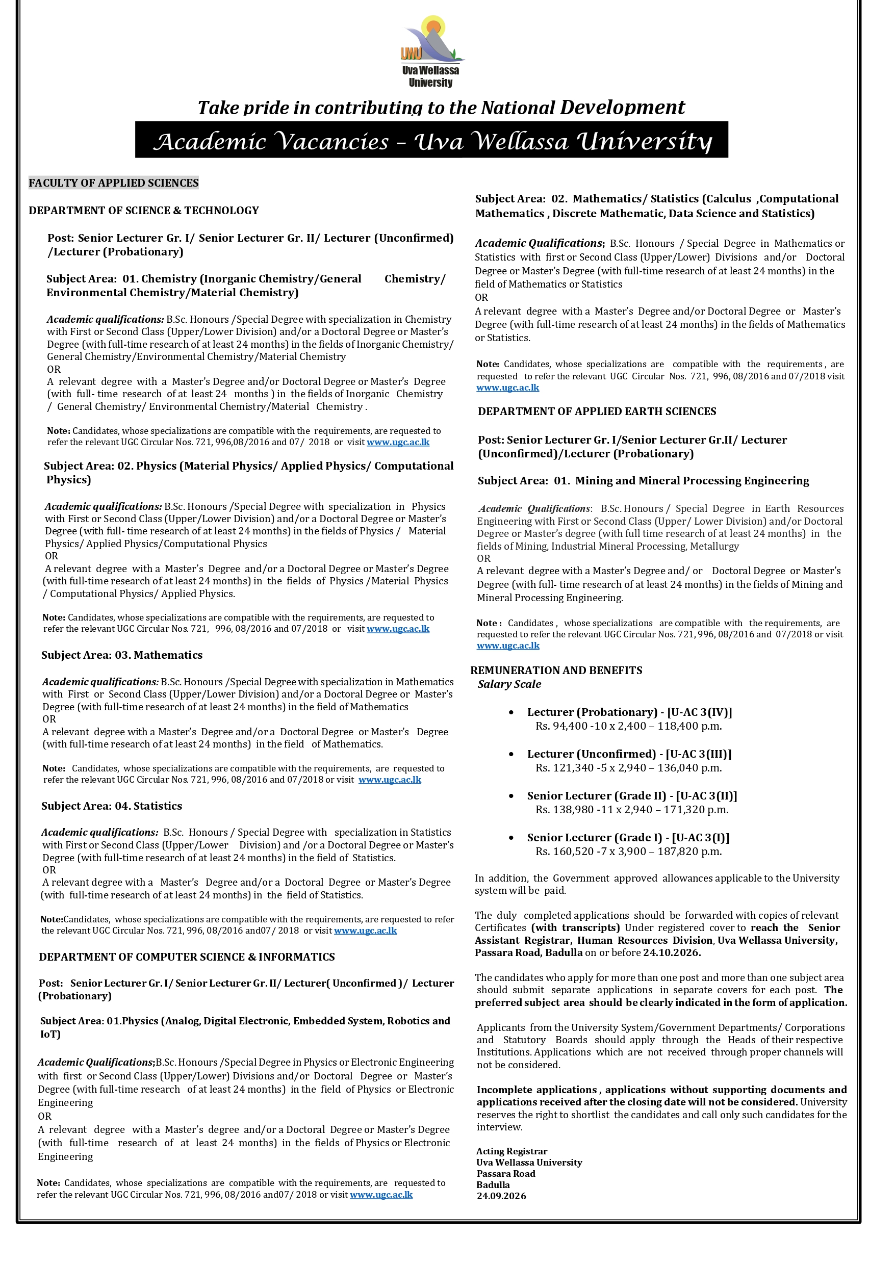Academic Vacancies