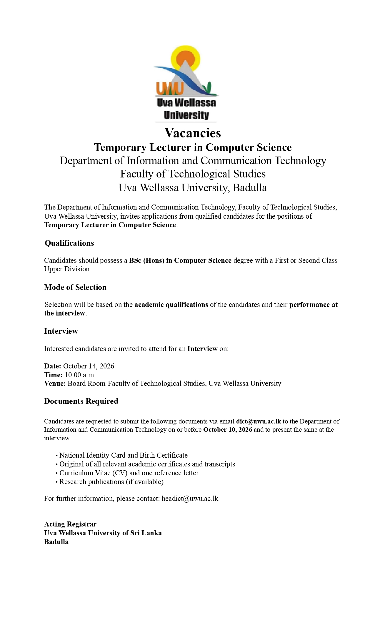 Temp Lecturer add Sept 2026