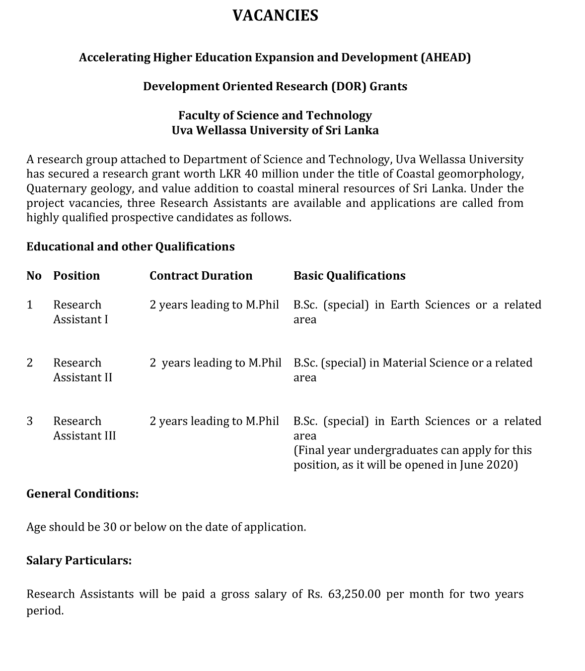 DOR VACANCIES -1