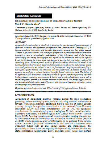 Determinants of information needs of Sri Lankan vegetable farmers